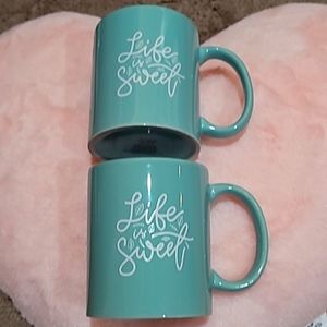 Set of 2 Life is Sweet Mugs Light Blue